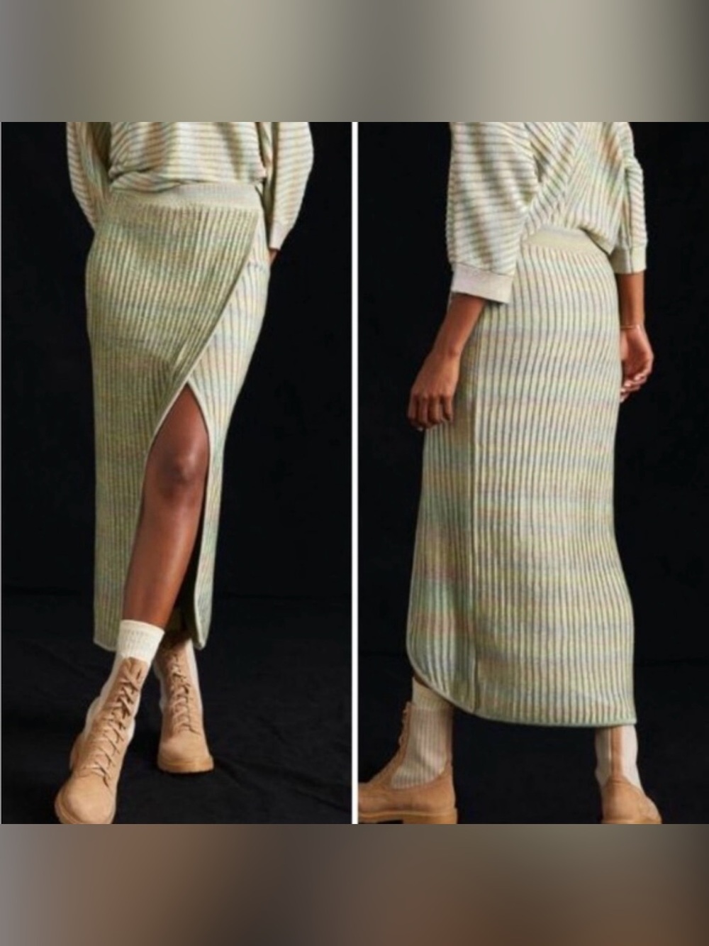 Anthropologie DAILY PRACTICE Knit Maxi Skirt Heathered Ribbed Rainbow Small